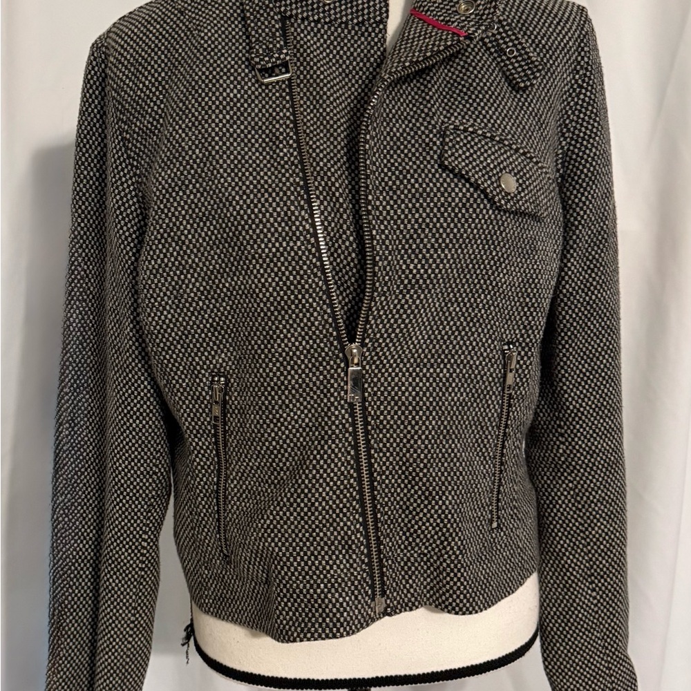 Tommy Hilfiger Black and White Textured Bomber Jacket